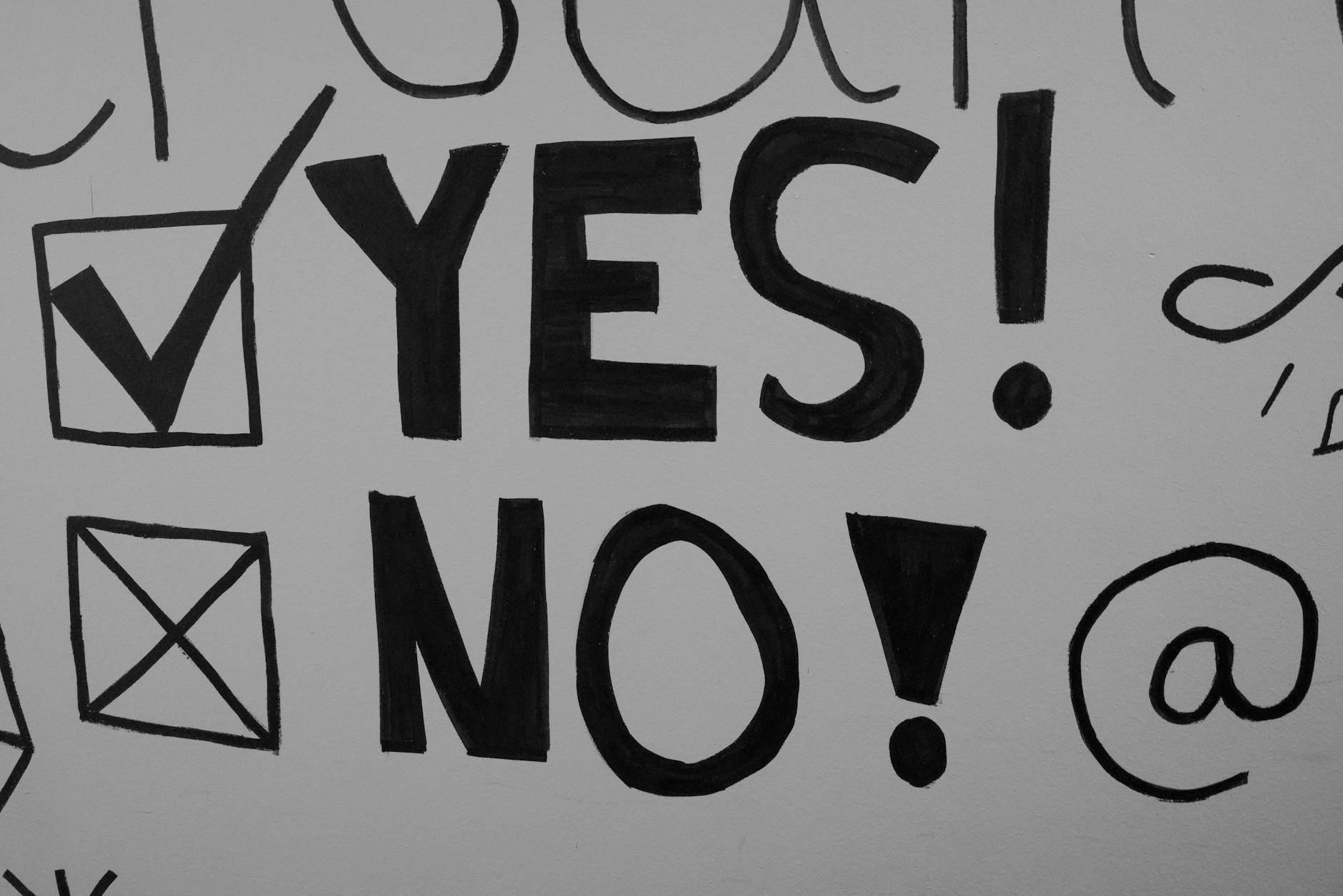 yes and no text on paper sheet