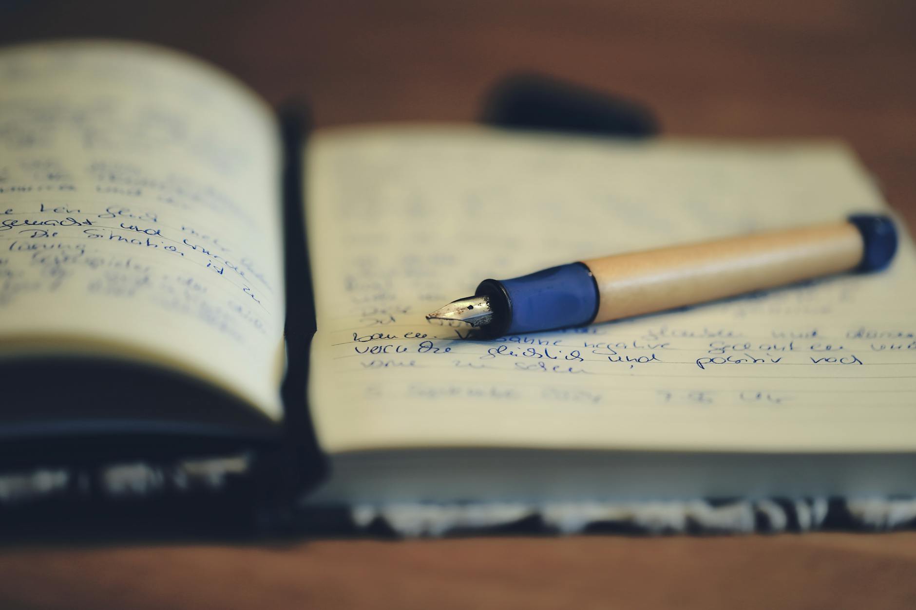 elegant fountain pen on open notebook