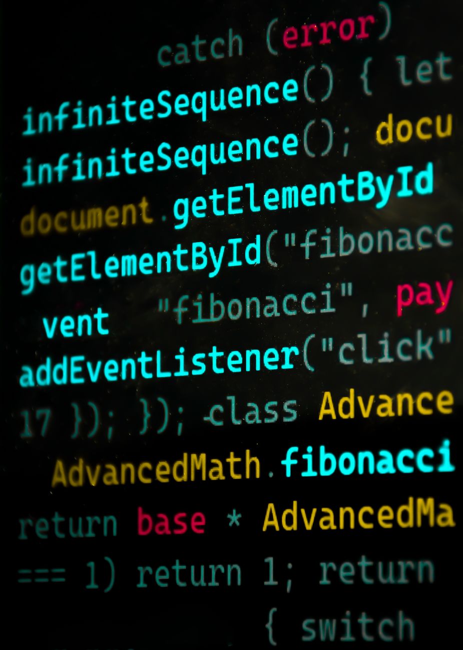 colorful javascript code on screen display